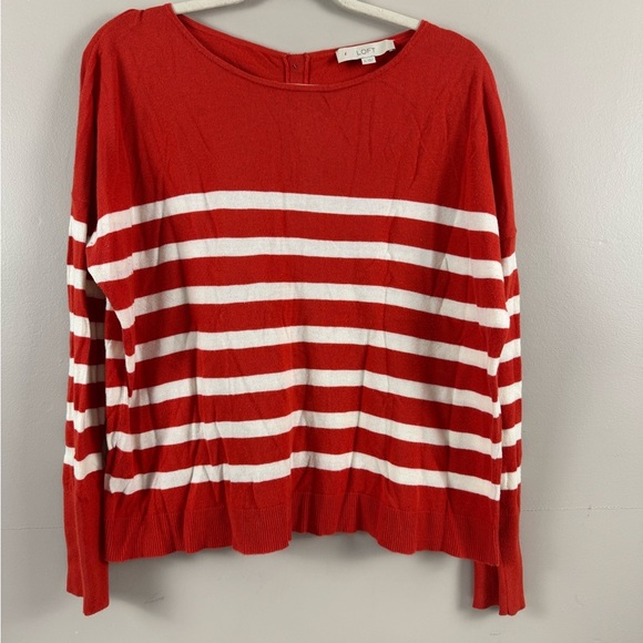 Coastal Preppy Striped Red White French Girl Sweater XL Back Buttons Lightweight - Picture 1 of 8